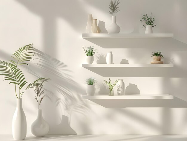 Photo minimalist shelves with decorative vases ai generated