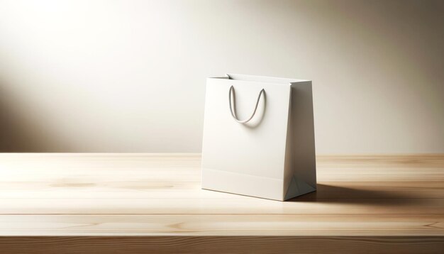 Photo minimalist shopping bag mockup on a wooden surface in a softly lit room simplicity and style concept generative ai