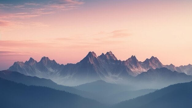 Minimalist silhouette of mountains on a calm background Generative AI