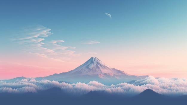 Minimalist silhouette of mountains on a calm background Generative AI