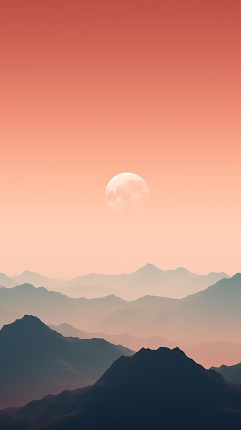Minimalist silhouette of mountains on a calm background Generative AI