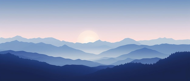 Minimalist silhouette of mountains on a calm background Generative AI