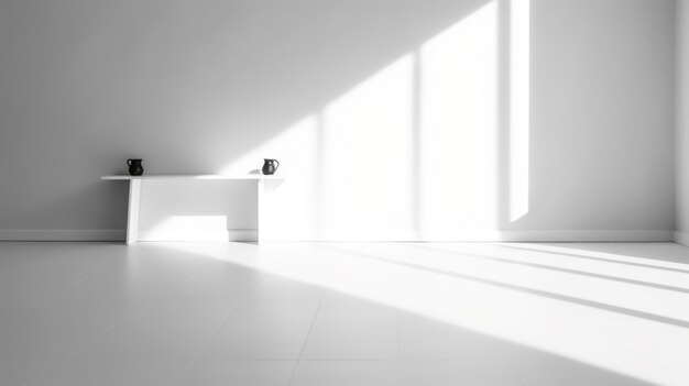 Minimalist and simple design style with a white room with shadows on the wall generated by AI