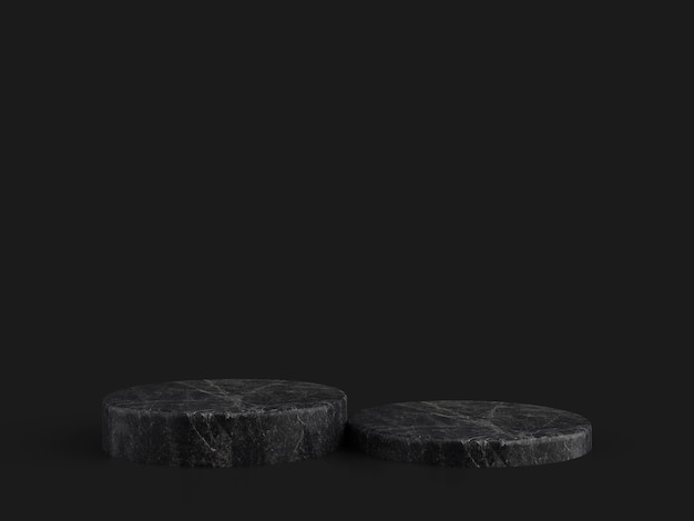 Minimalist simple marble cylinder podium or pedestal display with dark color background for product presentation 3d rendering