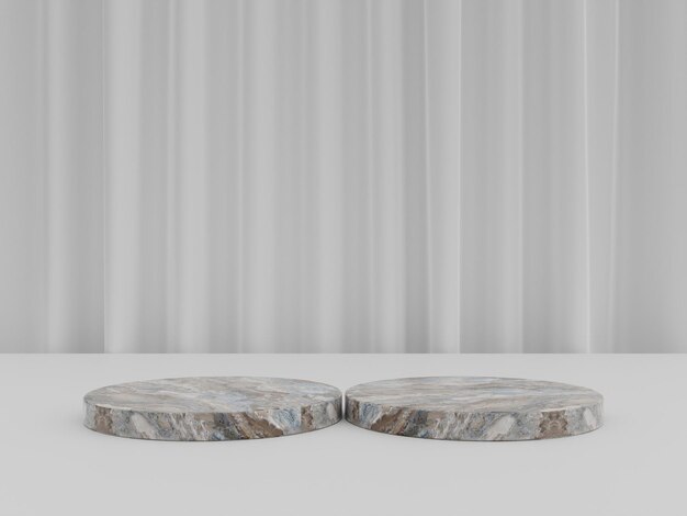 Minimalist simple marble cylinder podium or pedestal display with white color background for product presentation 3d rendering