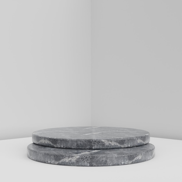Espositore a podio o piedistallo minimalista in marmo semplice con sfondo bianco per il rendering 3d della presentazione del prodotto