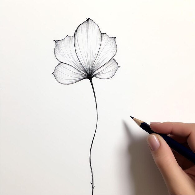 Foto arte minimalista a linea singola dall'inizio alla fine da un filo di un bellissimo fiore