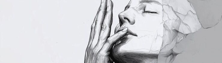 Minimalist Sketch Person Touching Face
