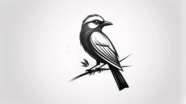 Minimalist Sleek and Simple Bird Perch on a Twig of A Tree Illustration Logo Design Idea