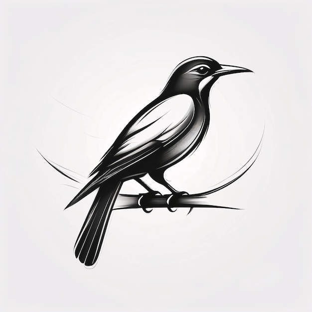 Minimalist Sleek and Simple Bird Perch on a Twig of A Tree Illustration Logo Design Idea