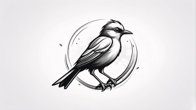 ミニマリストの優雅でシンプルな鳥の座席は木の枝のイラストロゴデザインアイデアです