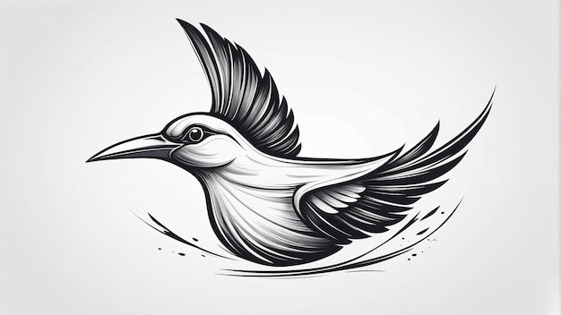 Минималистская изящная и простая птица на ветке дерева Иллюстрация Идея дизайна логотипа