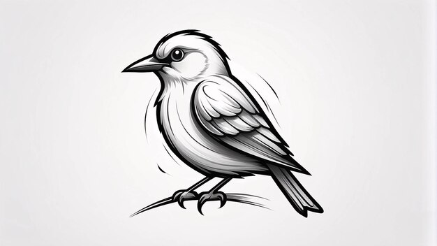 Minimalist Sleek and Simple Bird Perch on a Twig of A Tree Illustration Logo Design Idea