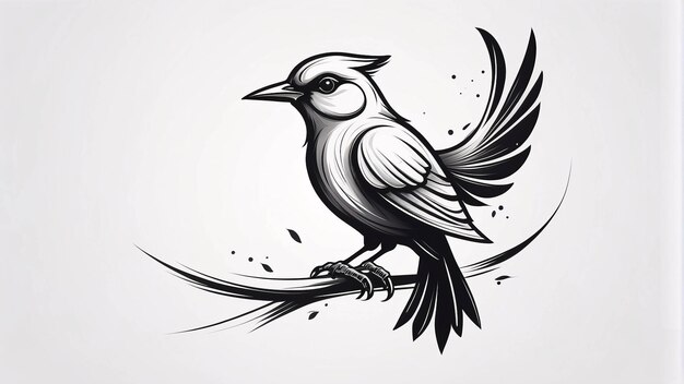 Минималистская изящная и простая птица на ветке дерева Иллюстрация Идея дизайна логотипа