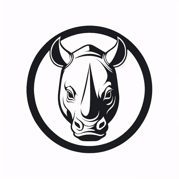 Minimalist Sleek and Simple Black and White Head Rhinoceros Line Art Illustration Logo Design Idea