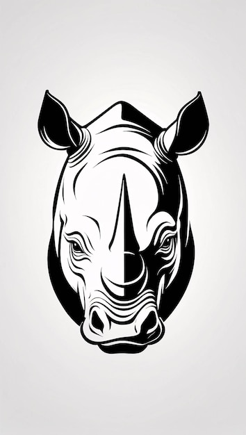 Photo minimalist sleek and simple black and white head rhinoceros line art illustration logo design idea