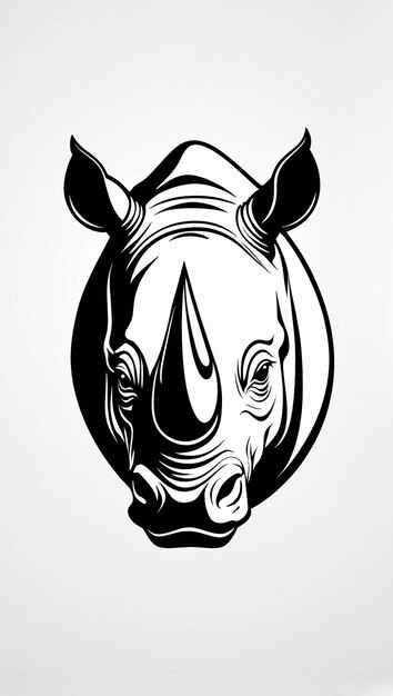 Photo minimalist sleek and simple black and white head rhinoceros line art illustration logo design idea