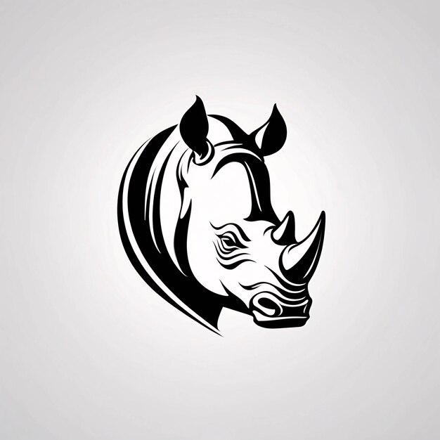 Minimalist Sleek and Simple Black and White Head Rhinoceros Line Art Illustration Logo Design Idea