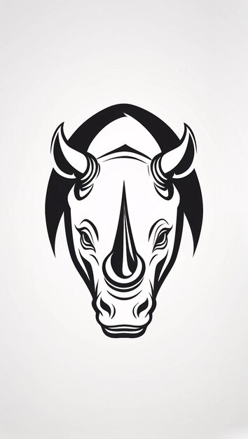 Minimalist Sleek and Simple Black and White Head Rhinoceros Line Art Illustration Logo Design Idea