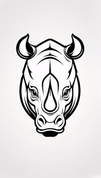 Photo minimalist sleek and simple black and white head rhinoceros line art illustration logo design idea