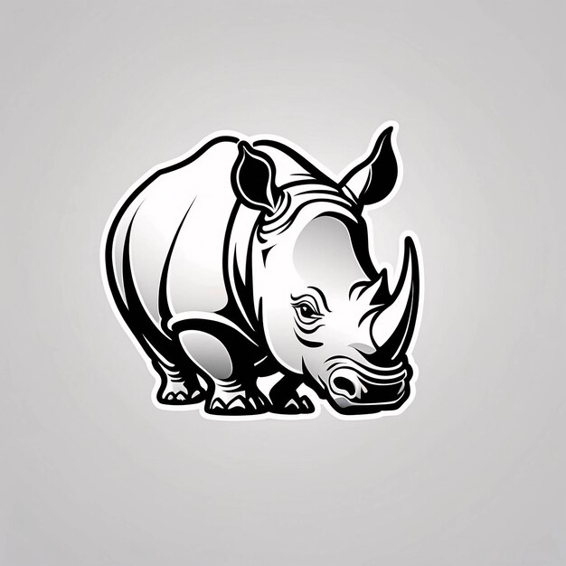 Minimalist Sleek and Simple Black and White Head Rhinoceros Line Art Illustration Logo Design Idea