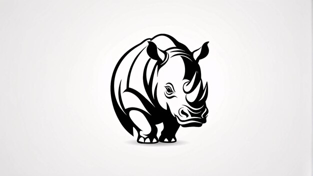 Minimalist Sleek and Simple Black and White Head Rhinoceros Line Art Illustration Logo Design Idea