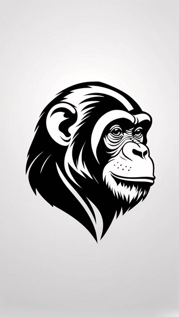 Minimalist Sleek and Simple Black and White Monkey Chimpanzee Logo Idea Illustration