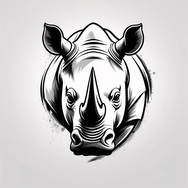 Foto minimalista elegante e semplice nero e bianco rinoceronte line art illustrazione logo design idea