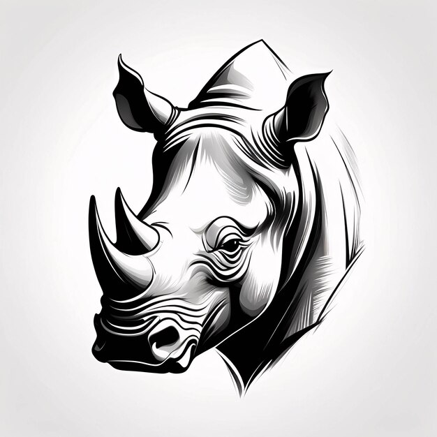 Minimalist Sleek and Simple Black and White Rhinoceros Line Art Illustration Logo Design Idea
