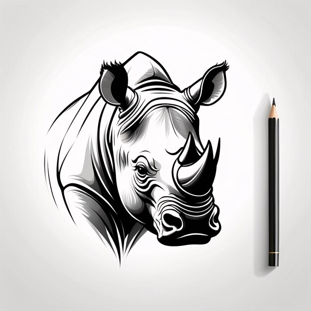 Minimalist Sleek and Simple Black and White Rhinoceros Line Art Illustration Logo Design Idea