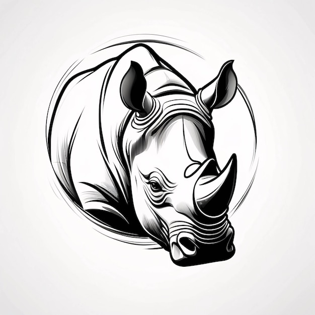 Photo minimalist sleek and simple black and white rhinoceros line art illustration logo design idea