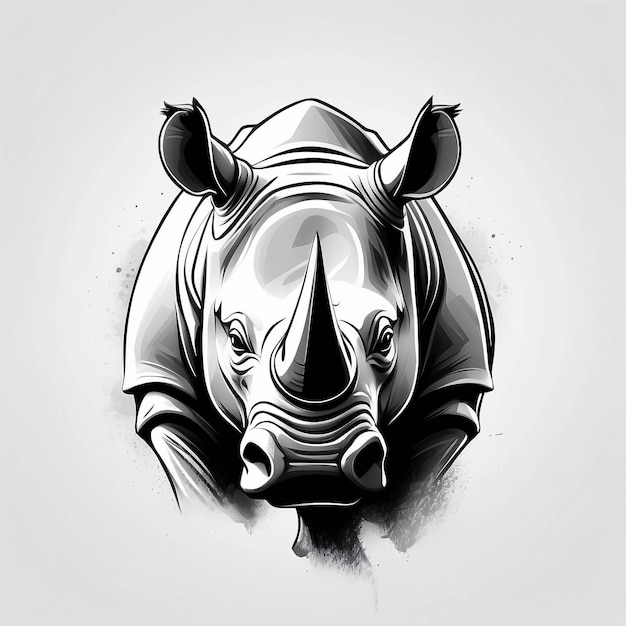 Minimalist Sleek and Simple Black and White Rhinoceros Line Art Illustration Logo Design Idea