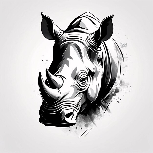 Minimalist Sleek and Simple Black and White Rhinoceros Line Art Illustration Logo Design Idea