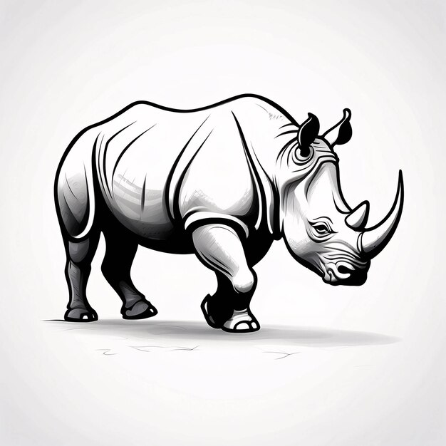 Minimalist Sleek and Simple Black and White Rhinoceros Line Art Illustration Logo Design Idea