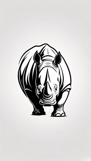 Minimalist Sleek and Simple Black and White Rhinoceros Line Art Illustration Logo Design Idea