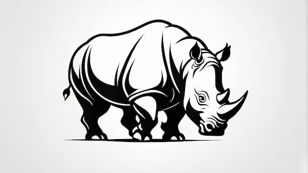 Minimalist Sleek and Simple Black and White Rhinoceros Line Art Illustration Logo Design Idea