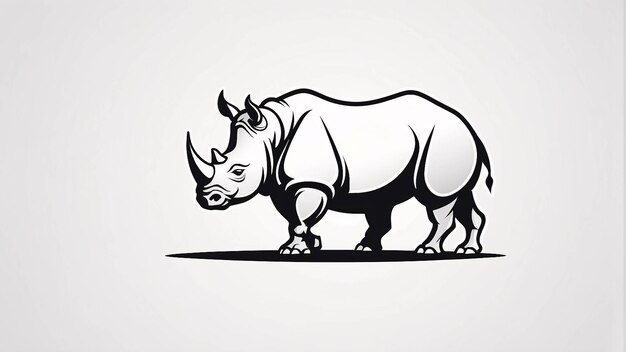 Minimalist Sleek and Simple Black and White Rhinoceros Line Art Illustration Logo Design Idea