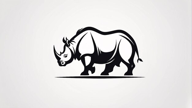 Minimalist Sleek and Simple Black and White Rhinoceros Line Art Illustration Logo Design Idea