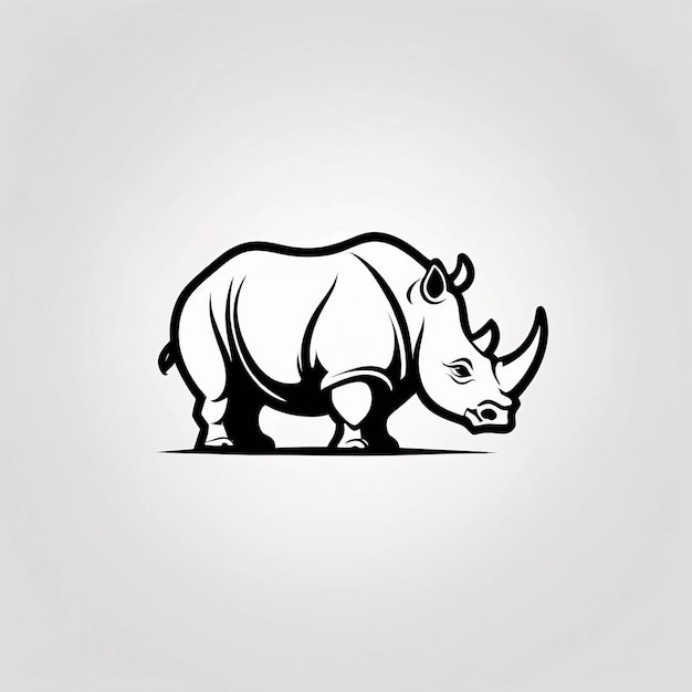 Minimalist Sleek and Simple Black and White Rhinoceros Line Art Illustration Logo Design Idea