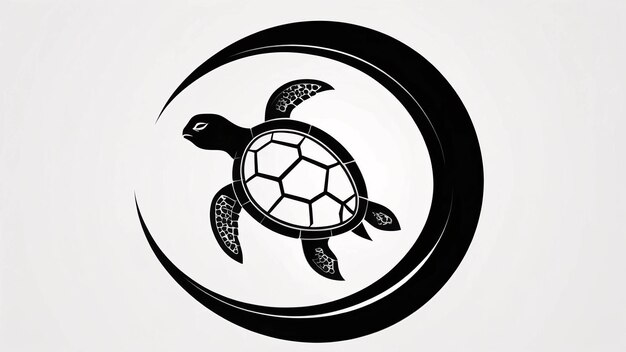 Photo minimalist sleek and simple black and white trutle line art illustration logo design idea