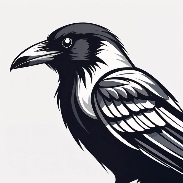 Minimalist Sleek and Simple Raven Crow Illustration Logo Design Idea