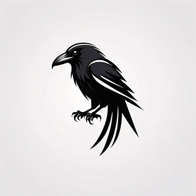 Photo minimalist sleek and simple raven crow illustration logo design idea