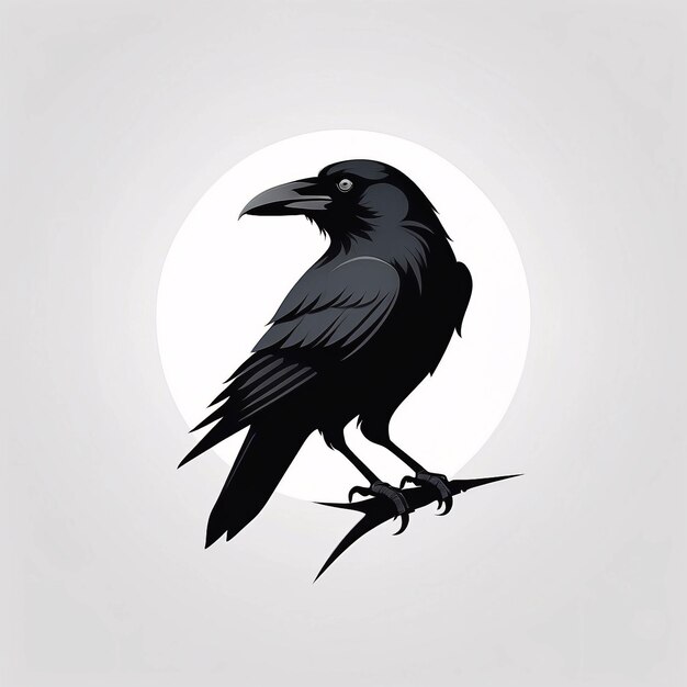 Photo minimalist sleek and simple raven crow illustration logo design idea