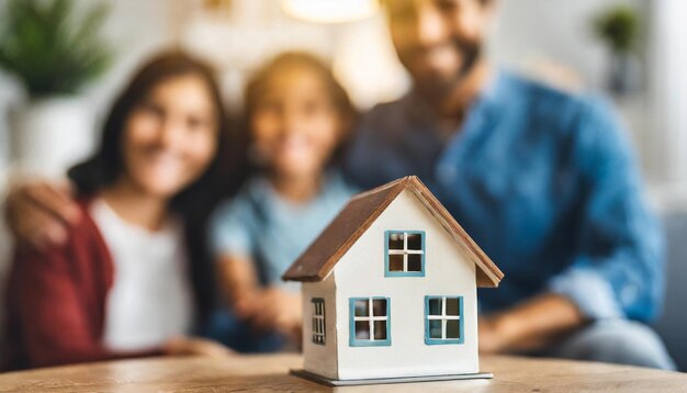 minimalist small house model on a table symbolizing modern living and home aspirations with a blur