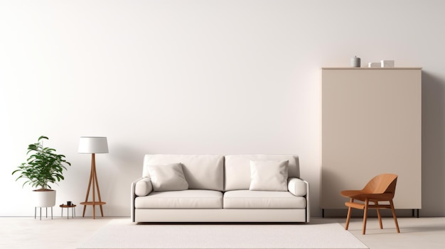 Minimalist Sofa And Chair In Empty White Room