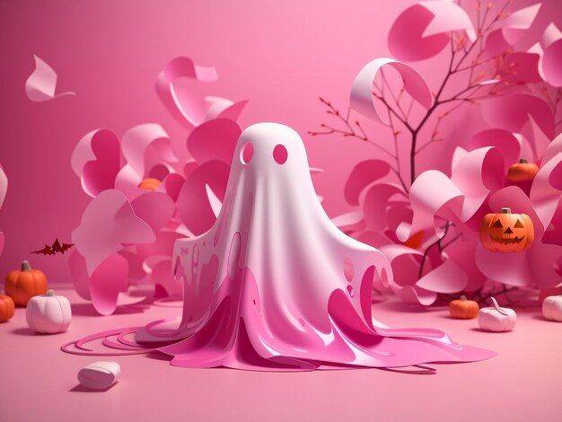 Minimalist spook pink halloween ghost crafted from paint