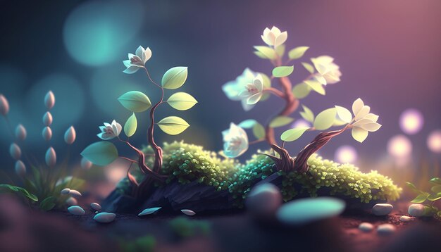 Minimalist Spring background with bokeh 3d rendering Generative AI