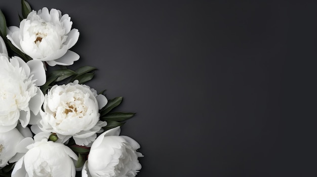 Photo minimalist stage design white peonies on black background