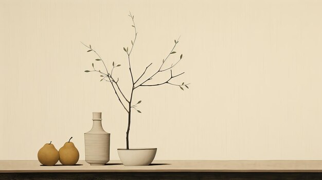 Photo minimalist still life three brown bottles with branches