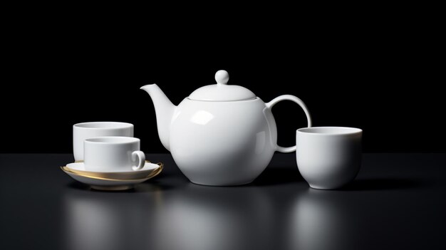 Минималистская натюрморт белого чайника и чашек Generative Ai